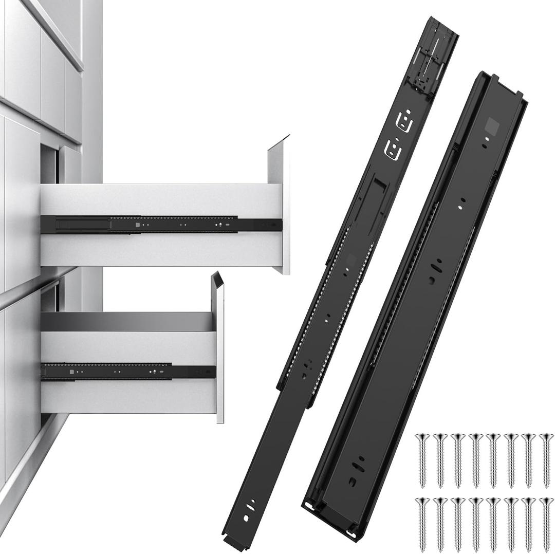 1 Pair 22" Heavy Duty Soft-Cushion Drawer Slides, Full Extension Ball Bearing Metal Slides, 200 lbs Load Capacity, Made of Durable Cold Rolled Steel Construction, Rust Proof and DurableBlack
