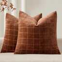 MIULEE Decorative Chenille Check Throw Pillow Covers Vintage Plaid Couch Pillows 18x18 Inch Set of 2 Neutral Boho Farmhouse Cushion Covers Modern Spring Home Decor for Sofa Bed Living Room Taupe Grey