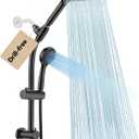 MakeFit Drill-free Dual Shower Head with Handheld Combo Rainfall Shower Head Easy Reach 3-way Diverter Stainless Steel Slide Bar with Height Adjustable Holder Adjustable Rain Showerhead (Black)