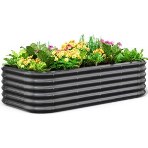 Quictent Galvanized Raised Garden Bed Kit, 6x3x1.5 ft Oval Metal Planter Box Tall for Vegetables Outdoor Backyard, Strengthened by Crossbar, Dark Gray