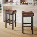 29 Inch Bar Height Bar Stools Set of 2, 29" Barstools for Kitchen Island Counter, Backless Bonded Leather Bar Height Stools with Thick Saddle Seats & Heavy Duty Metal Base, Easy Assembly, Brown/Black