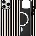 Magnetic for iPhone 15 Case Cute Stripes Phone Case, Shockproof Slim TPU and Hard PC Protective Phone Cover Compatible with MagSafe Designed for Women Girls, Black and White