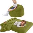 COMAX Kids Bean Bag Chair Turn into Beanbag Bed, Toddler Bean Chair Corduroy for Girl Boy Sleeping, Lazy Children Bean Bags with Filler, Convertible Child Floor Mattress, Light Green (29.5"Dx29.5"Wx18.5"H)