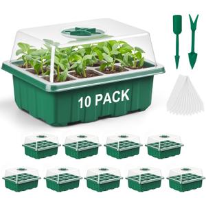 10 Pack Seed Starter Tray Seed Starter Kit (120 Cells Total Tray) with Adjustable Humidity Dome, Plant Germination Trays, Seed Starting Trays Mini Greenhouse Germination Kit for Seeds Growing Starting