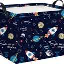 HIYAGON Rectangular Space Basket for Boys Baby Storage Basket Storage Bin Organizer Box Room Decor(Rocket Planet)