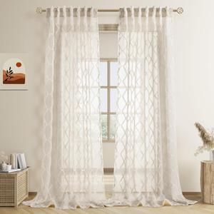 Hokibero Beige Cream Textured Curtains Semi Sheer Window Curtains Light Filtering Ariy Privacy Sheers for Bedroom Living Room Office Patio Door, Beige, 52 inch Wide x 102 inch Long, 2 Panels