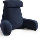 Bed Rest Reading Pillow with Arms & Detachable Headrest, Corduroy Backrest Cushion with Side Pockets & Washable Cover, Sit Up Pillow for Bed, Sofa Reading, Relaxing & Watching TV, Navy Blue, Large