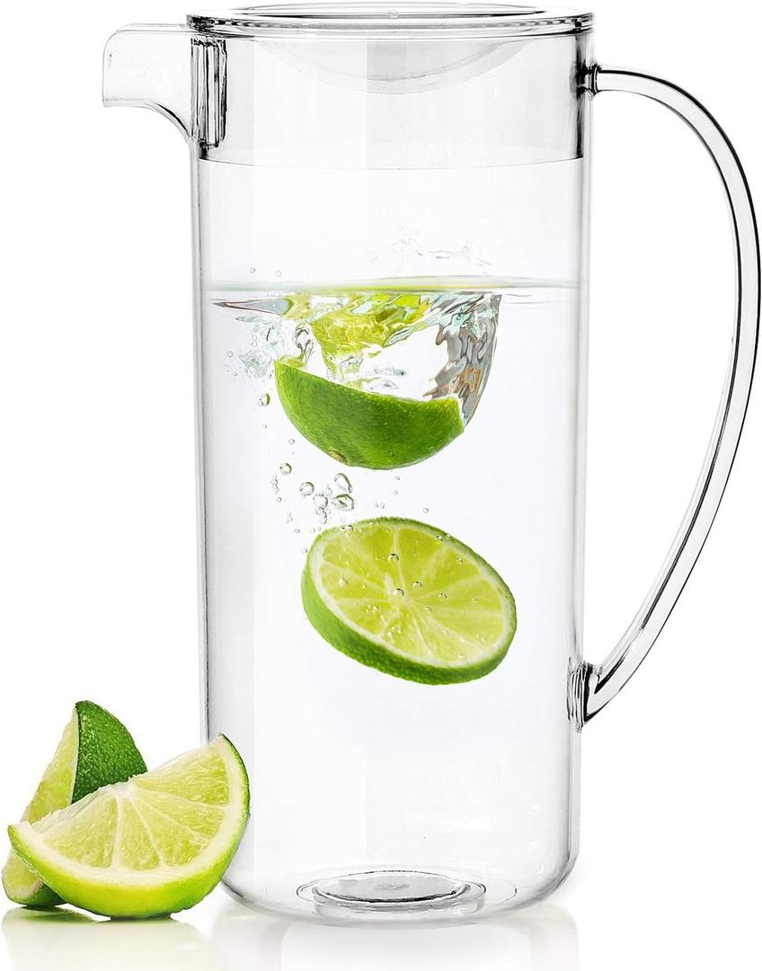 Youngever 2 Quarts Plastic Pitcher With Lid, Clear Plastic Pitcher Great for Iced Tea, Sangria, Lemonade
