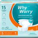 WhyWorry Adult Diapers with Tabs, Disposable Incontinence Briefs for Women & Men with Maximum Absorbency, Adult Briefs for Incontinence Overnight, Odor Control, Unisex, Small, 15 Count
