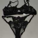 Lilosy Sexy Underwire Cute Push Up Strappy Embroidered Mesh Sheer Lingerie Set See Through Panty Bra (Medium, Bow Flower Black)