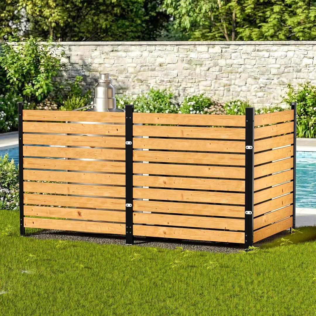 3.5ft H3.2ft W(3 Panels)Privacy Fence Screen,No-Dig Wood Outdoor Privacy Screen,Aluminum Post,Air Conditioner Fence,Pool Equipment Enclosure,Trash Can Enclosure,Privacy Fence Panels for patio/garden