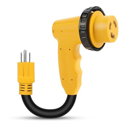 Kooprimit RV 30 Amp to 110 Adapter with Locking Connector, 30 Amp to 15 Amp RV Adapter, NEMA 5-15P to NEMA L5-30R Electrical Power Adapter with Upgraded Grip Handle, ETL Listed