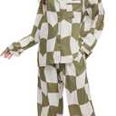 YiNi LuLu Womens Silk Satin Pajamas Set Button Down 2 Piece Pjs Long Sleeve Oversized Sleepwear with Pockets (Green, XXL)