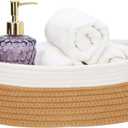Bathroom Countertop Organizer Basket, Cotton Rope Woven Storage Basket Toilet Paper Decorative Basket for Bathroom, Bedroom, Living Room, Entryway 13"x6.3"x4.3" (Off White/Jute)