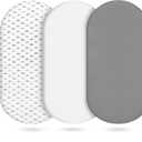 3-Pack Cotton Muslin Bassinet Sheets - Fitted Elastic Mattress Cover for Baby Boys & Girls, Breathable Bedside Bassinet Sheets Neutral Colors (Fits Oval & Rectangle Shape) (Gray)