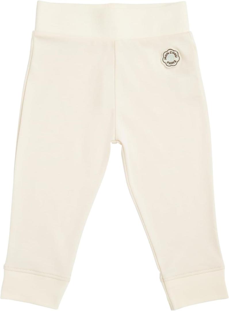 MON CHOU Organic Cotton Baby Pants - 100% Pima Cotton - Lightweight and Breathable Infant Pants for All Seasons - Ultra Soft, Luxury Ribbed Baby Leggings (Ivory, 6-9)