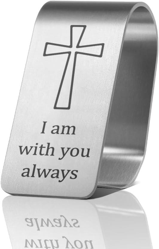 I Am with You Always Engraved Stainless Steel Car Visor Clip, Travels Visor Car Accessories, Driving Safety Prayer Religious Gifts for Parent Family Friend, New Driver Gifts