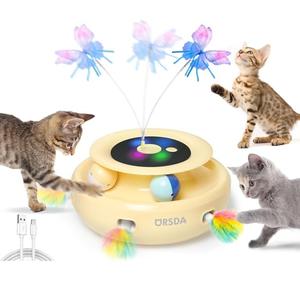 ORSDA Cat Toy, 3-in-1 Automatic Interactive Electronic Moving Ambush Feather, Fluttering Butterfly, Track Balls, USB Rechargeable Powered Smart Indoor Exercise Kicker