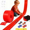 Flexible Race Track Toys for Kids: 20 Ft Flex Race Car Ramp Track with Suction Cups - Rolls Up Portable DIY Racetrack with 4 Racing Cars- Birthday Gifts for Boys Girls Ages 3+