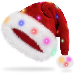 VAIZIQ Santa Hat Light Up Christmas Hats Adults For Women Adult Men,Unisex Red Velvet Comfort Xmas Hat Holiday New Year Festive Party Headwear