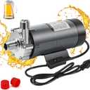 Magnetic Beer Pump Wort Pump for Brewing, 304 Food Grade Stainless Steel Head Brew Pump Magnetic Drive Pump with Inline Switch & 1/2" NPT Thread (Gray)
