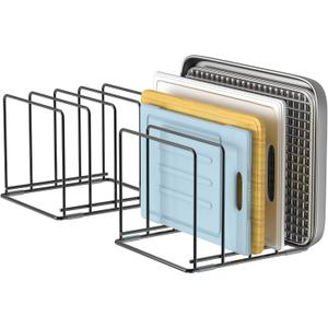 Kitchen Organizer Rack - 4-Slot Heavy-Duty Holder for Cutting Boards,Cookware  Rust-Resistant, Space-Saving Design with Non-Slip Feet for Countertop and Cabinet Storage (2 Pack)