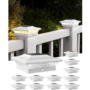 T-SUN 4x4 Post Cap Lights 12 Pack for Vinyl/Wooden Fence Auto Dusk to Dawn Outdoor Waterproof Warm & Cool White Solar Powered Deck/Patio Lighting