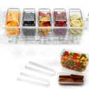 Ice Chilled Condiment Organizer with Detachable Ice Box & Hanging Side Bins  Ice Chilled Taco Bar Serving for Parties, Fruits, Salad  Includes Tongs, Spoons, Forks (BPA-Free) (5 Compartments)
