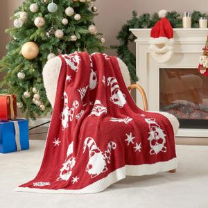 Snuggle Sac Gnome Throw Blanket Red Christmas Blanket 50x60 inches, Ultra Soft Cozy Throw Blanket for Couch, Sofa and Bed for Xmas