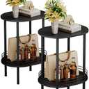 Nightstand Set of 2,Small Modern Round Side Table with Storage,2-Tier End Table for Small Space -Living Room,Bedroom, Nursery (2PC,Black) (2PC Oval(11.8*15.8inch))