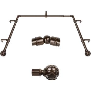 KAMANINA Bay Window Curtain Rods, Telescoping Curtain Rods for Bay Windows 32 to 86 Inch(Center Rod), Bronze Curtain Rod 32 to 58 Inch(Side Rods), Netted Texture Ends