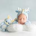 Newborn Photography Props Animal Style Photo Posing Outfits,(Fits for 7-10 Lbs Baby) White Crochet Knitted Costume and Hat, Newborn Photography Accessories for Posing (Romper+Hat)