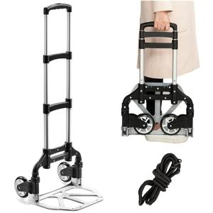 Folding Hand Truck Aluminum Portable Folding Hand Cart 180lbs Capacity Hand Cart and Dolly Ideal for Home, Auto, Office,Travel Use,Black