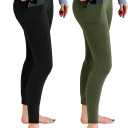 Leafigure 2 Pack Leggings with Pockets for Women, High Waisted Soft Leggings for Yoga Gym (Small-Medium, Black/Army Green)