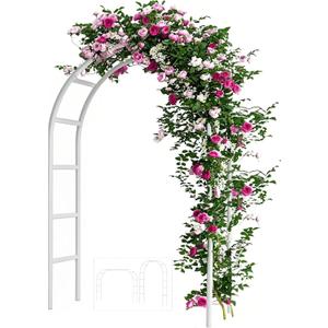 Adorox Metal Garden Arch Trellis for Climbing Plants 7.8ft Outdoor Arch Wedding Halloween Christmas Vine Trellis Pumpkin Archway Assemble Freely 2 Sizes White (White+Standard Tube)