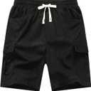 Boy's Corduroy Hiking Cargo Shorts Lightweight Workout Shorts with Multi Pockets (Black)