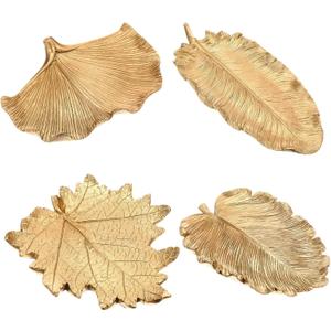 4 Pcs Gold Jewelry Dish Small Jewelry Tray Leaf Shaped Trinket Dish Decorative Ring Holder for Christmas Birthday Wedding Party Gifts Decoration
