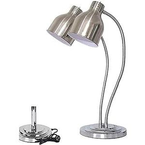 Kitchen Heat Lamp Food Warmer Single/Double Bulbs Buffet Carving Station lamp Display Heating Preservation Light,Portable 250 watt Heat Lamp (Color : Silver, Size : Double head)