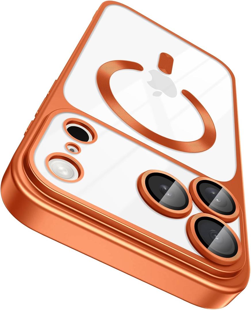 Magnetic Case for iPhone 17 Pro Max with Camera Control Button, Compatible with Magsafe Clear Matte Soft Plated for Women Men, Cover Lens Protector Slim Phone Case for iPhone 17 Pro Max Orange
