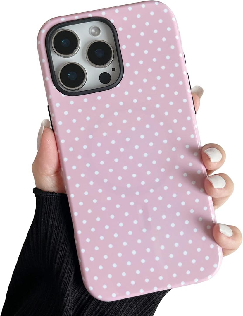 ZTOFERA Magnetic Case for iPhone 16 Pro Max, Polka Dot Phone Case Cute for Girl Women, Compatible with Magsafe, Hard PC+Soft TPU Protective Phone Cover for iPhone 16 Pro Max-Pink