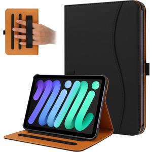 iPad mini 7 Case (A17 Pro) 2024, iPad mini 6 Case 2021, iPad mini 7th/6th Generation Case 8.3 Inch,Premium PU Leather Folio Stand Cover with Pencil Holder and Multi-Viewing AnglesBlack