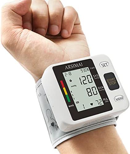 ARSIMAI Wrist Accurate Automatic High Blood Pressure Monitors Portable LCD Screen Irregular Heartbeat Monitor with Storage Case and Adjustable Cuff Powered by Battery - Black