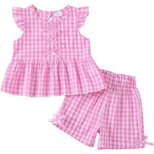 Jecson Toddler Baby Girl Summer Clothes Cotton Ruffled Sleeve Shirt Tops and Shorts Set Outfits 3Y(Pink)
