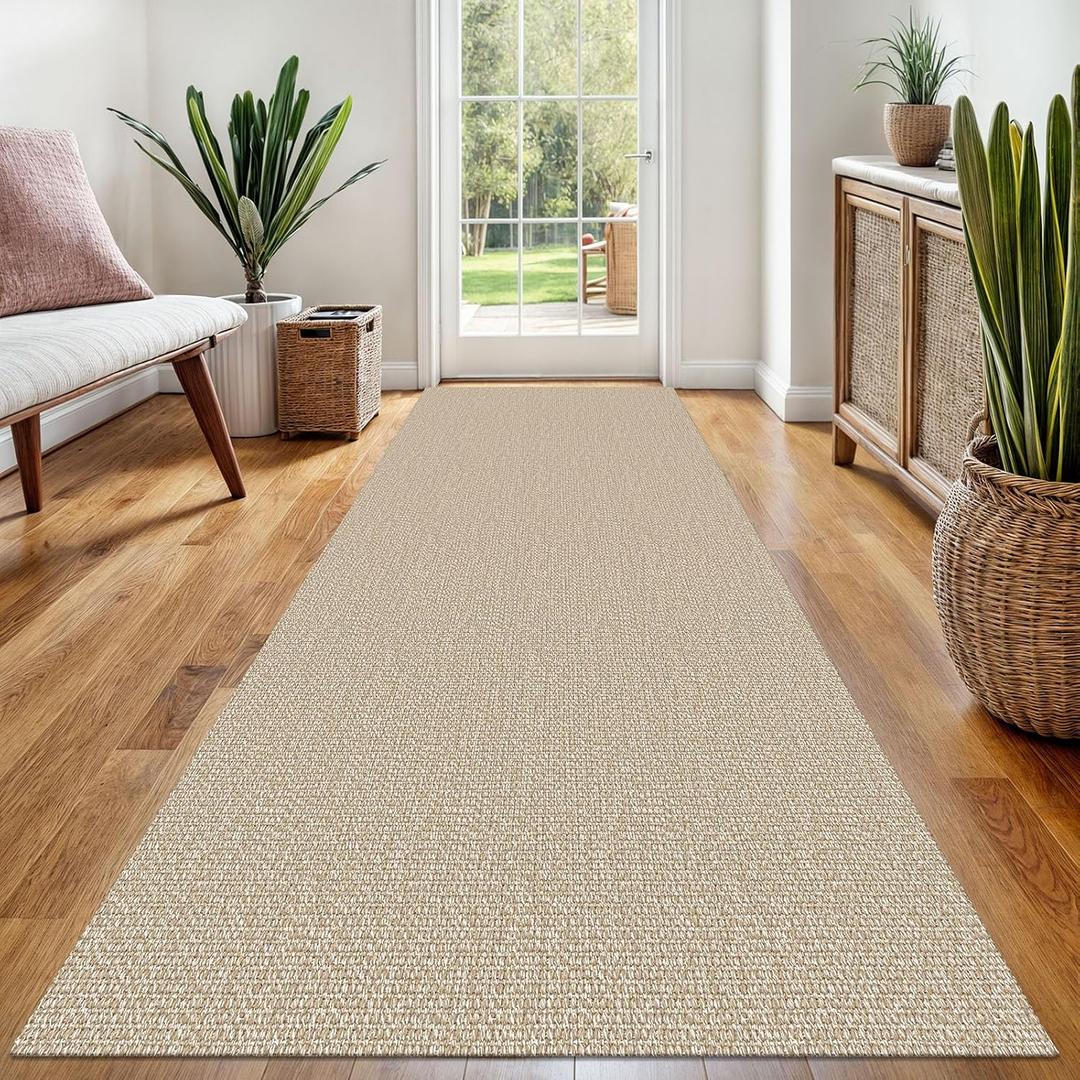EARTHALL Washable Runner Rug 3x8 Ft Non Slip Runners for Hallways Wide Cotton Rubber Backed Kitchen Runner Braided Indoor Floor Carpet for Entryway, Hallway, Kitchen, Bedroom, Send/Beige