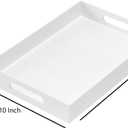 Glossy White Sturdy Acrylic Serving Tray with Handles 10x15x2H Inches -Spill Proof- Decorative Trays Countertop Organizer for Ottoman Coffee Table Nightstand, sidetable, Breakfast, Tea, Food