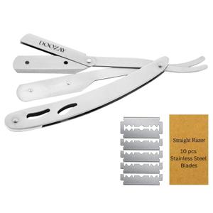 2 x Professional Silver Barber Straight Edge Razor for Men - Premium Single Blade Cutthroat Razor - 10 Replaceable Stainless Steel Blades - Anti Slip Razor Kit - Beard and Face Grooming (Silver)