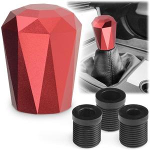 EZAUTO WRAP Universal Red Diamond Shifter Chrome Aluminum Automatic Shift Knob Stick Manal Gear Lever Handle with 3 Threaded Adapters (6cm)