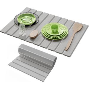 Stone Dish Drying Mats for Kitchen Counter-23.6''x15.3'' Foldable Quick Dry Stone Mat Kitchen,Eco-Friendly,Absorbent Diatomaceous Earth Mats for Dishes Bottles Cups Bathroom Any Countertop-Light Gray