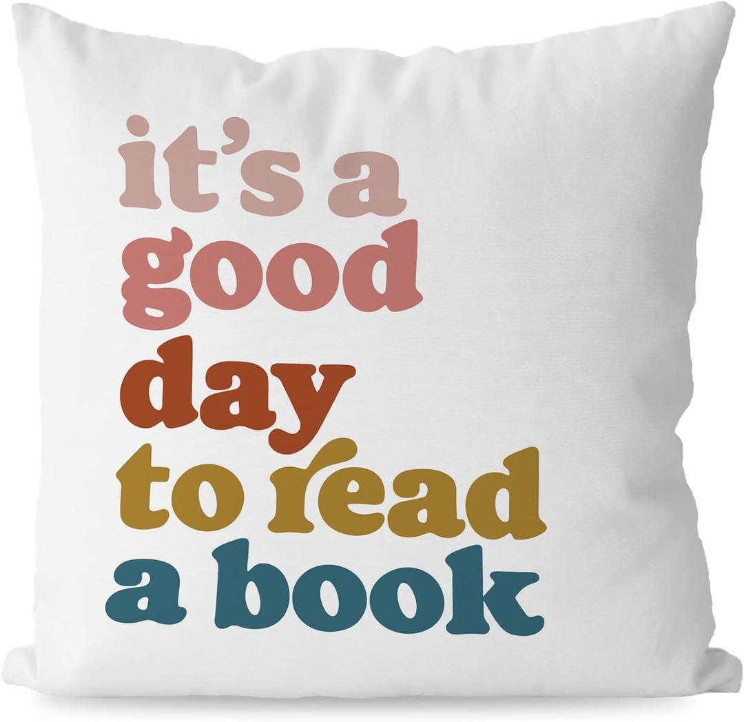 KEUSPI Reading Pillow Cover It's a Good Day to Read a Book Decor Reading Decor Throw Pillow Cover 18x18, Trendy Bookish Classroom Decor Pillow Cover for Book Lover Home Decor,Bookish Gifts