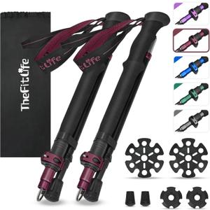 TheFitLife Collapsible Trekking Poles for Hiking  Lightweight Folding Walking Sticks for Men and Women with Extra-Long Foam Handle and Metal Flip Lock (100-120cm for Users 5'7" or under, Red)